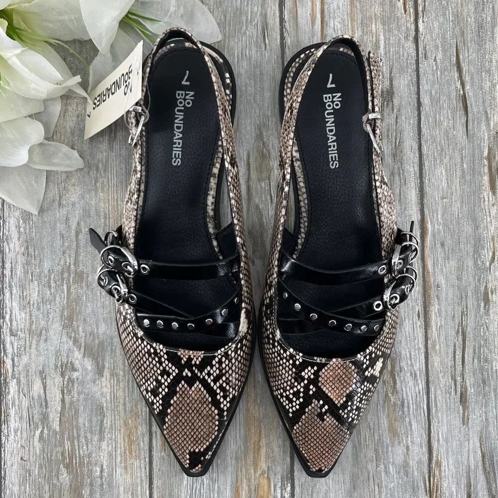 Women's Strappy Dressy Snakeskin Flats Shoes Size 7